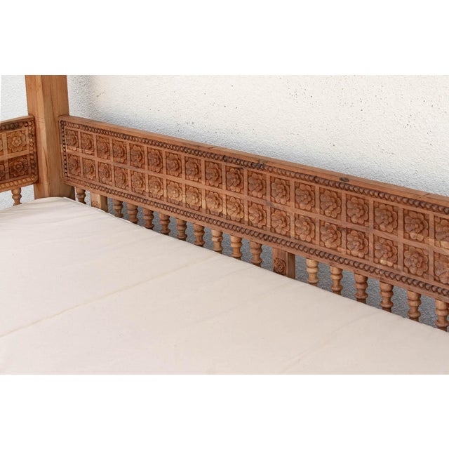 Monumental Reclaimed Teak Floral Jali Canopy Daybed For Sale - Image 10 of 14