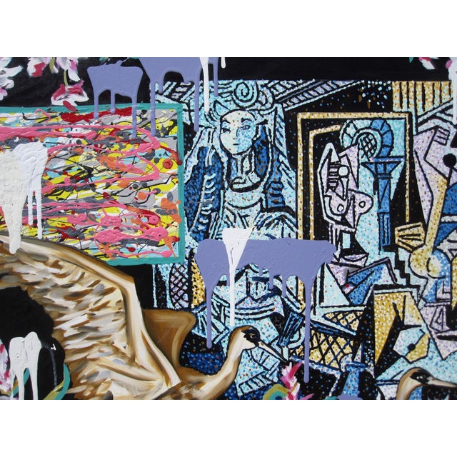 Contemporary Modern Gallery by Louis Recchia | Oil on canvas Abstract scene with birds and colorful patterns. For Sale - Image 3 of 4