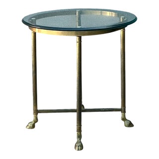 Vintage Brass and Glass Hoof Footed Side Table After LaBarge For Sale