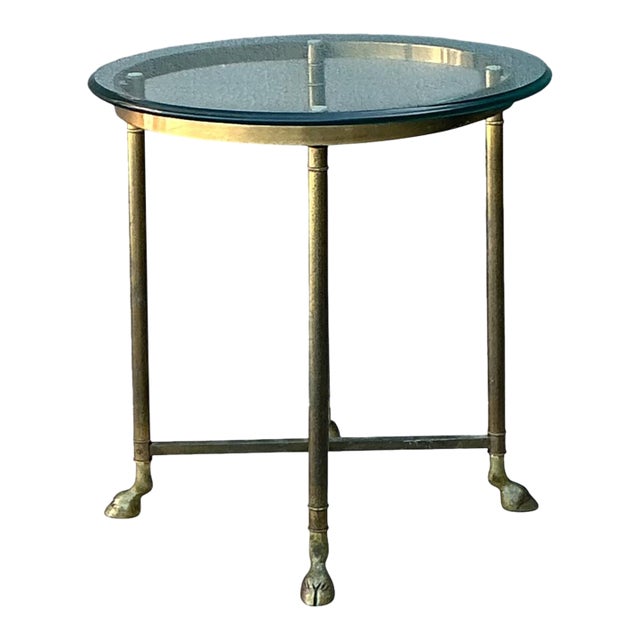 Vintage Brass and Glass Hoof Footed Side Table After LaBarge For Sale