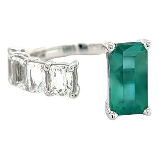 Natural Emerald Sapphire Ring Size 6.5 14k W Gold 4.95 TCW Certified For Sale