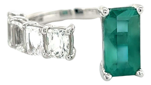 Natural Emerald Sapphire Ring Size 6.5 14k W Gold 4.95 TCW Certified