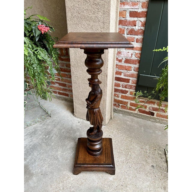 Antique French Pedestal Plant Stand Display Breton Brittany Carved Oak Baluster For Sale - Image 10 of 13