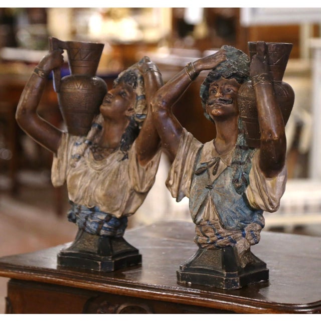 These antique terracotta figurines were created in Spain, circa 1920. Each figure depicts a finely crafted bust sculpture...