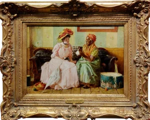 Harry Roseland -The Fortune Teller Reading the Tea Leaves-Oil Painting