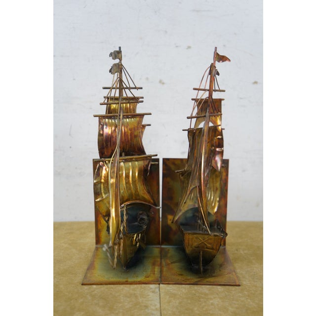Mid Century Brass Nautical Maritime Sailboat Clipper Ship Library Bookends For Sale - Image 9 of 13