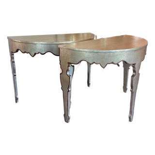 Tara Shaw Silver Leaf Console - Pair For Sale