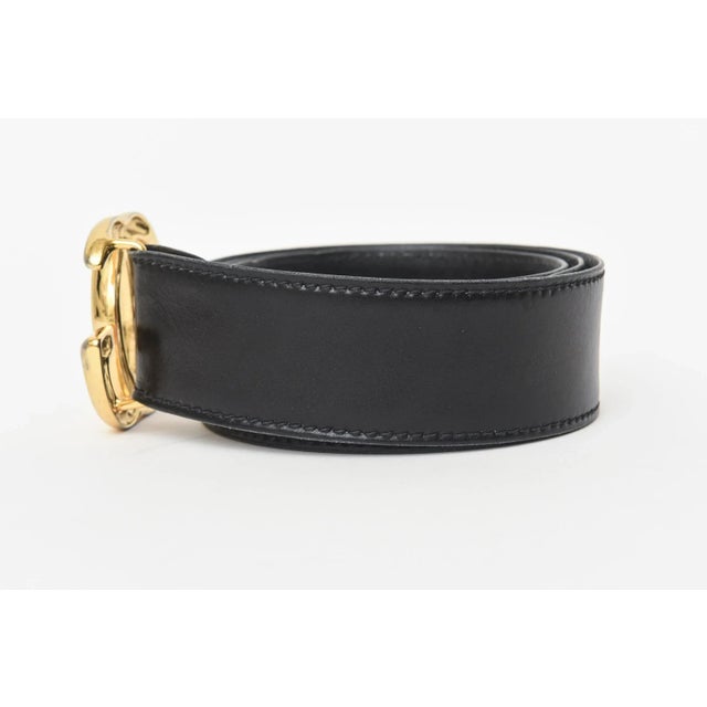 Gucci Vintage Gucci Logo Wide Black Leather Belt With Gold Plated Gg's, 1980's For Sale - Image 4 of 10