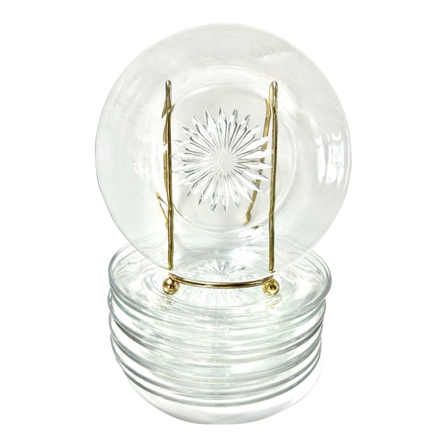 Vintage Heisey Crystal Starburst Dessert Plates, Set of 10 For Sale