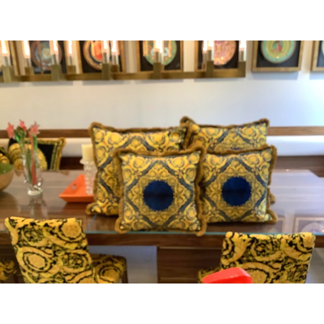 Blue Custom Made Atelier Versace Blue Gold Pillows - Set of 3 For Sale - Image 8 of 12