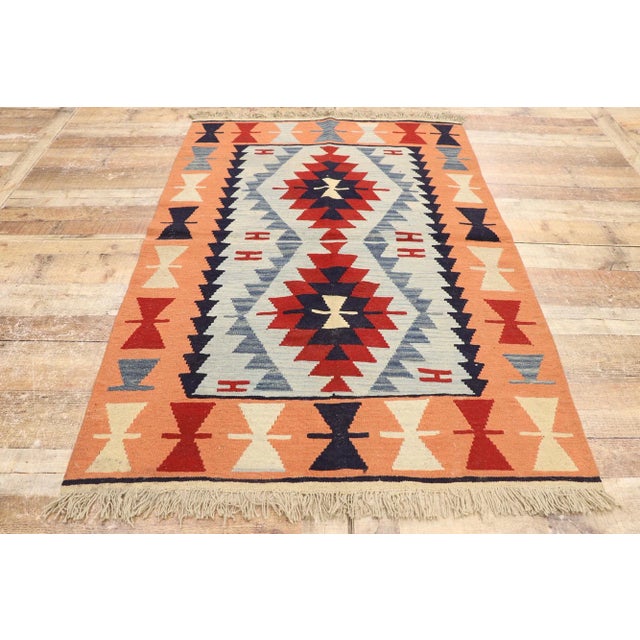 Textile Vintage Persian Shiraz Kilim Rug - 03'11 X 05'08 For Sale - Image 7 of 10