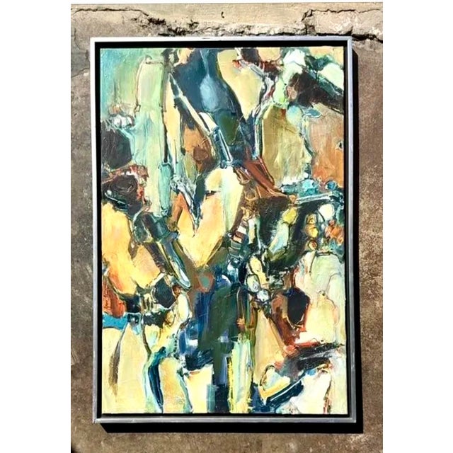 Vintage Original Abstract Oil Painting on Canvas For Sale - Image 4 of 12