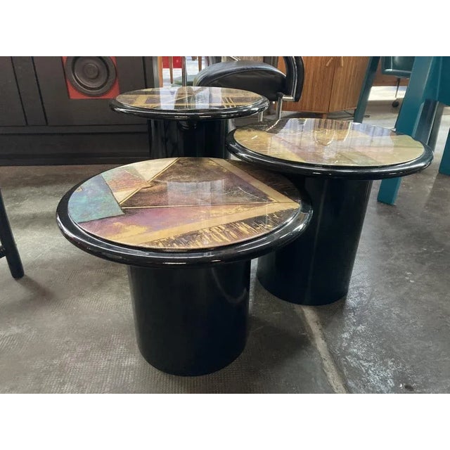 Brown Miami Vice Style Round Side Tables, 1980s, Set of 3 For Sale - Image 8 of 8