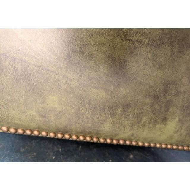 Avery Boardman Designer Green Leather Chesterfield Loveseat For Sale - Image 4 of 8