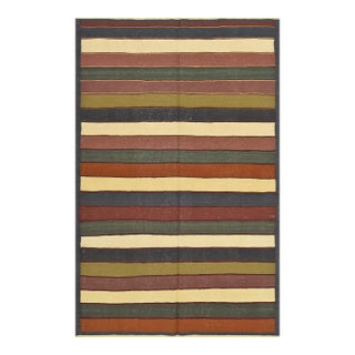 Kilim Rug 5'1'' X 8'1'' Multicolor Wool Striped Handwoven Oriental Carpet For Sale
