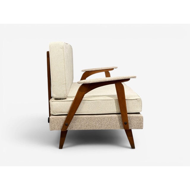 Wood Peter Hvidt & Orla Mølgaard-Nielsen Style, Settee, Cream Boucle, Denmark, 1960s For Sale - Image 7 of 10