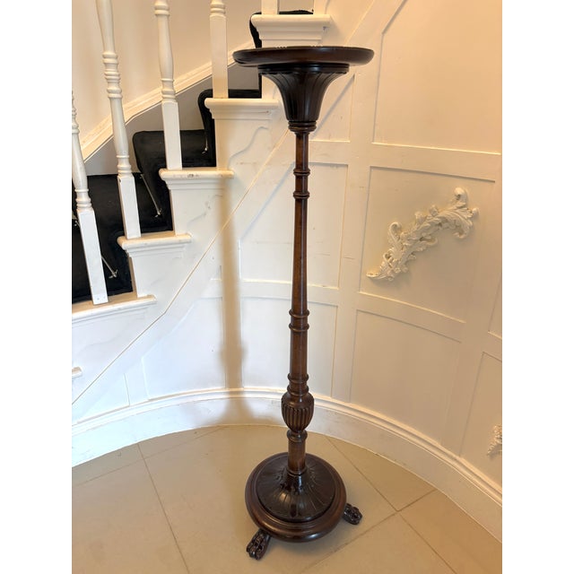 Wood Antique Victorian Carved Mahogany Torchere Plant Stand, 1860 For Sale - Image 7 of 12