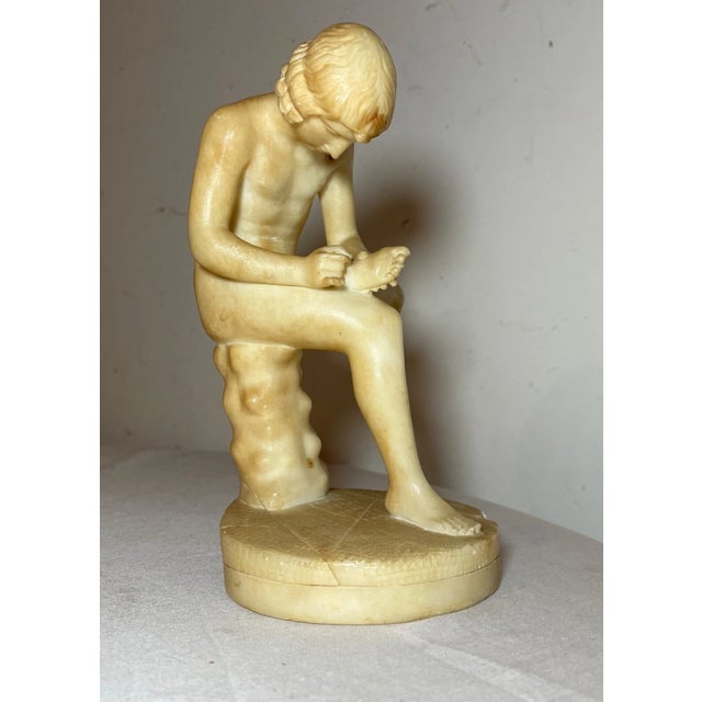 Alabaster Antique Hand Carved Alabaster Stone Boy With Thorn in Foot Sculpture Statue Art For Sale - Image 8 of 16