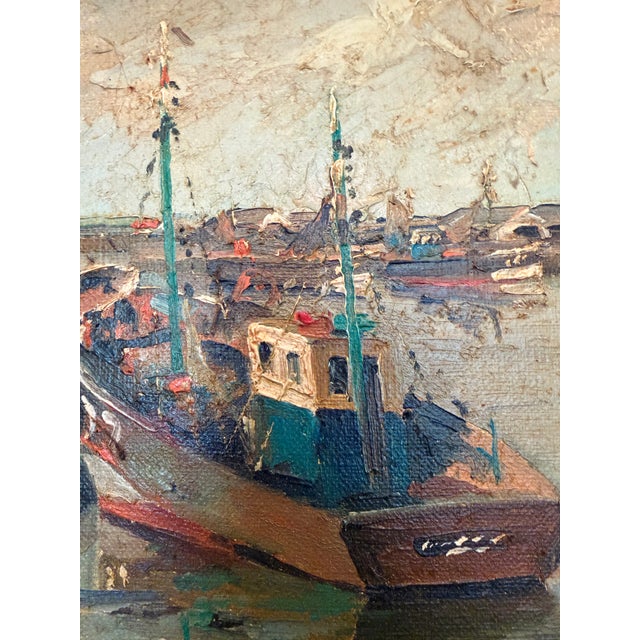 Late 20th Century "Fishing Boats" Oil on Canvas, 20th Century For Sale - Image 5 of 12
