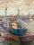 Late 20th Century "Fishing Boats" Oil on Canvas, 20th Century For Sale - Image 5 of 12