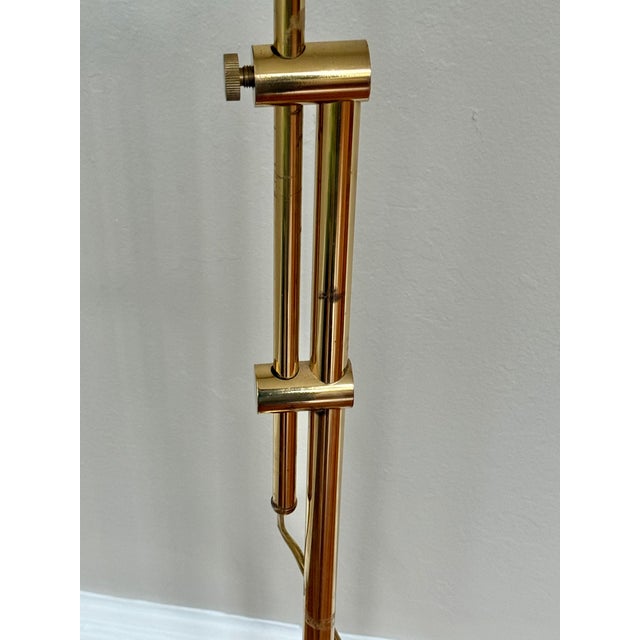 Billy Baldwin Late 20th Century Hollywood Regency Polished Brass Adjustable Height Pharmacy Floor Lamp With Hooded Shade For Sale - Image 4 of 12