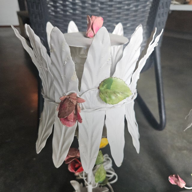 1960's Italian Tole Flower Lamps - a Pair For Sale - Image 4 of 12