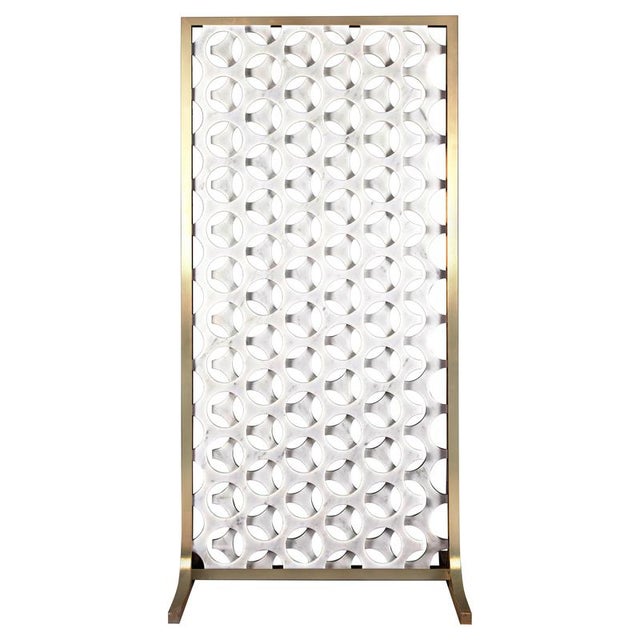 Large Screen in White Carrara Marble and Brushed Brass by Bufalini Marmi For Sale - Image 9 of 9