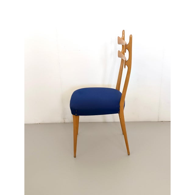 Wood Vintage Maple Dining Chairs with Ultramarine Blue Fabric, 1950s, Set of 5 For Sale - Image 7 of 11