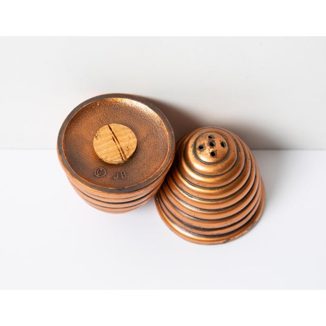 Jennings Bros. Art Deco Jennings Brothers Beehive Copper Salt and Pepper Shakers For Sale - Image 4 of 5
