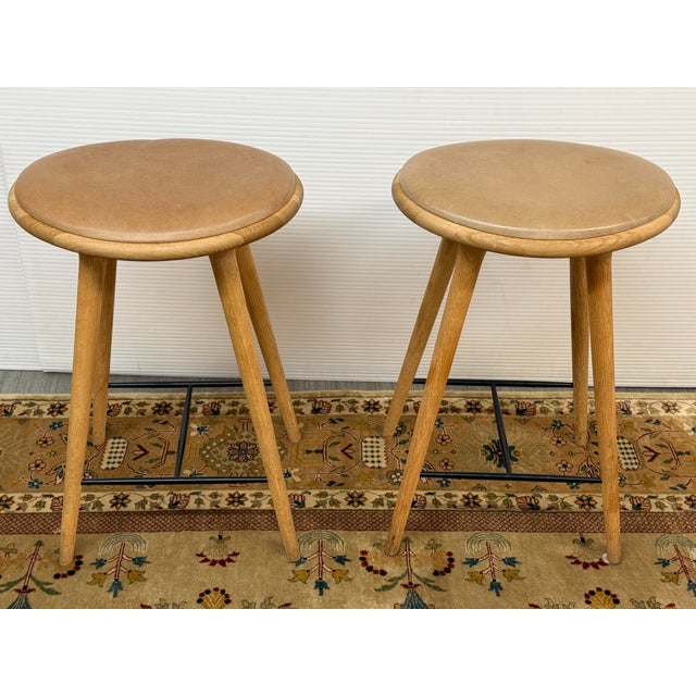 Tan Space Copenhagen for Mater Soaped Oak Wood Counter Stools, Pair For Sale - Image 8 of 12