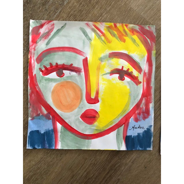 Contemporary Artwork by Cassandra Auker “Face Painting” Diptych Small Acrylic on Paper - Set of 2 For Sale - Image 4 of 4