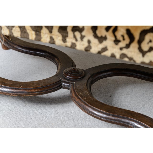 French Louis XIII Style Turned Wood Ottoman, Animal Print Velvet For Sale - Image 9 of 16