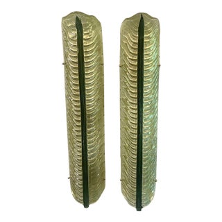 Pair of Modern Murano Large Green Leaf Sconces For Sale