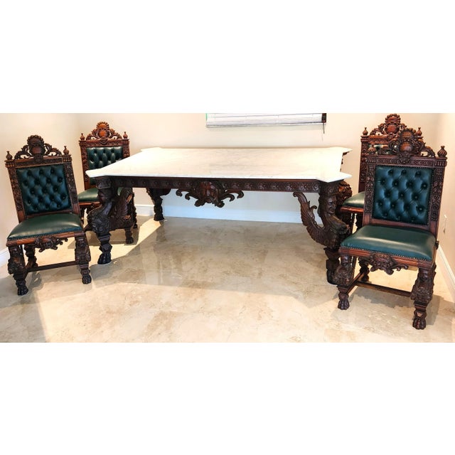 Antique Italian Renaissance Revival Library Dining Table Marble & Mahogany For Sale - Image 12 of 13