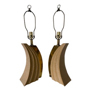 1980’s Postmodern Art Deco Style Brass Table Lamps – A Pair For Sale