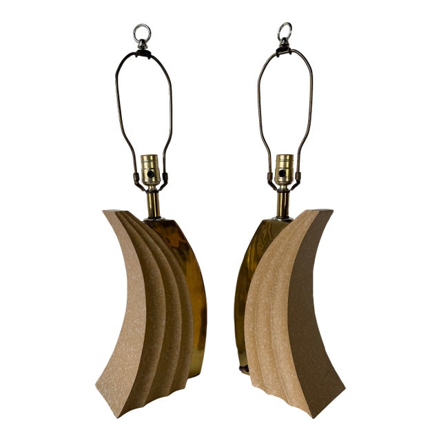 1980’s Postmodern Art Deco Style Brass Table Lamps – A Pair For Sale