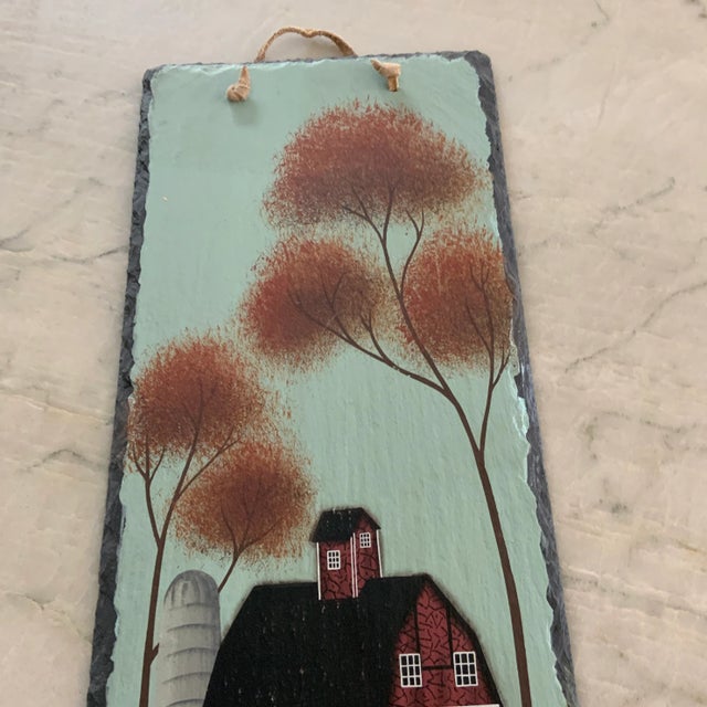Shabby Chic Vintage Rustic Hand Painted Slate Wall Hanging Featuring a Red Barn For Sale - Image 3 of 7