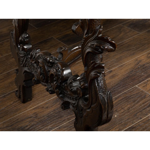 Italian 18th Century Baroque Walnut Fratino Console Table with Carved Foliage For Sale - Image 4 of 12