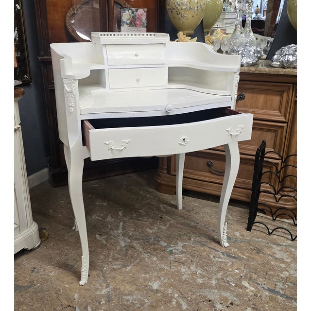 Sweet & Petite Shabby Chic desk. Beautiful long French legs. 3 working drawers, writing surface that pulls out a bit for a...