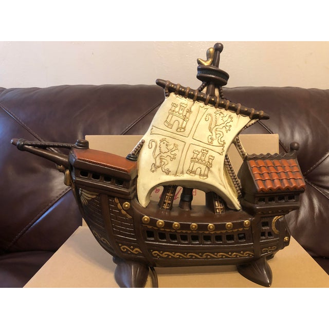 1950s Mid-Century Modern Ceramic Spanish Galleon Ship Tv Accent Lamp For Sale - Image 4 of 10