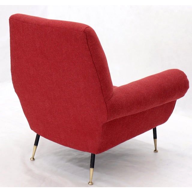 Pair of Red Upholstery Italian Lounge Chairs Brass Feet For Sale - Image 9 of 13