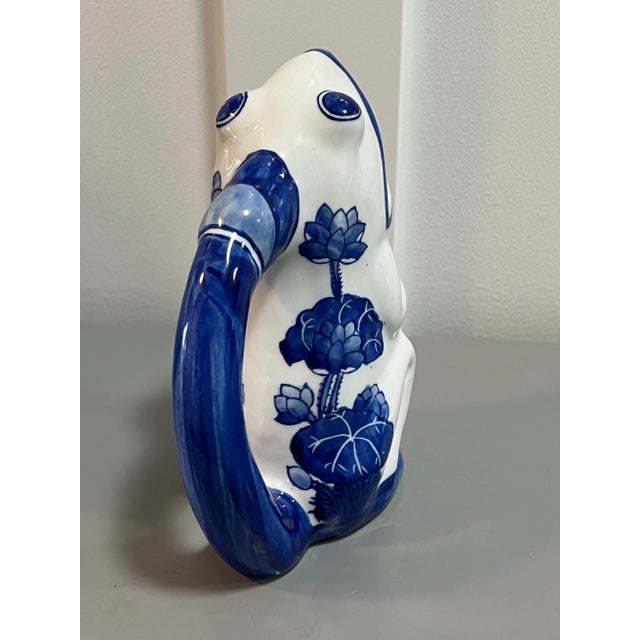 Shabby Chic Blue & White Chinoiserie Frog Pitcher For Sale - Image 3 of 13