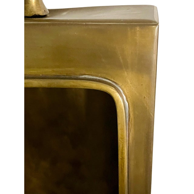 Brass Vintage Edward Alden Brutalist Brass-Tone Metal Wall Curio Shelf Cabinet, Hong Kong, Signed For Sale - Image 8 of 17