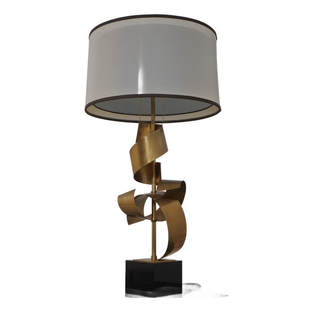 1990s John Richard Modern Brass Sculpture Lamp With Granite Base For Sale