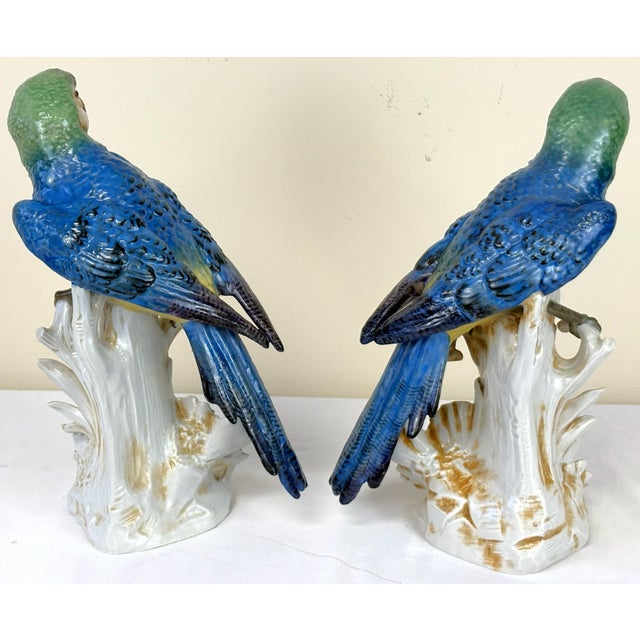 1940's Germany Hand Painted Large Porcelain Parrots- A Mirrored Pair For Sale - Image 4 of 18