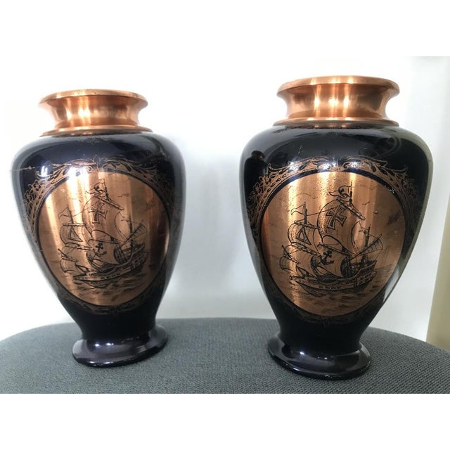 Copper Painted Vase in a Horseshoe from Ab, Set of 2 For Sale - Image 11 of 18