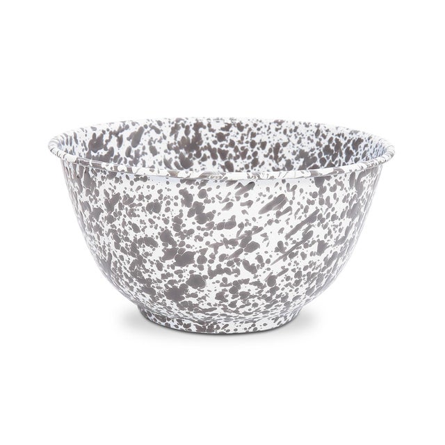 Crow Canyon Home Splatterware, Large Salad Bowl in Grey & White For Sale - Image 4 of 4