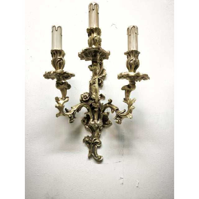 Antique Three-Light Bronze Wall Lamp, 1890s For Sale - Image 10 of 18
