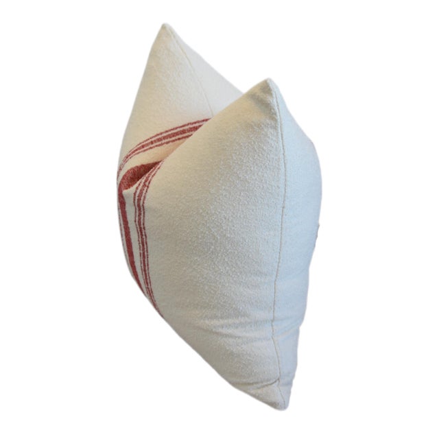 French Red Striped Grain Sack Fabric Feather/Down Pillow For Sale In Los Angeles - Image 6 of 7