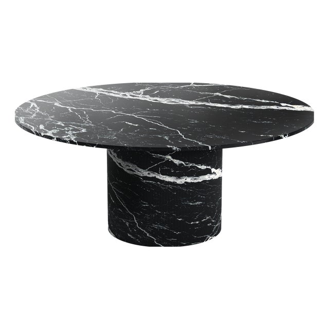 Ocel Round Dining Table in Nero Maquina Marble from Stone Valley For Sale